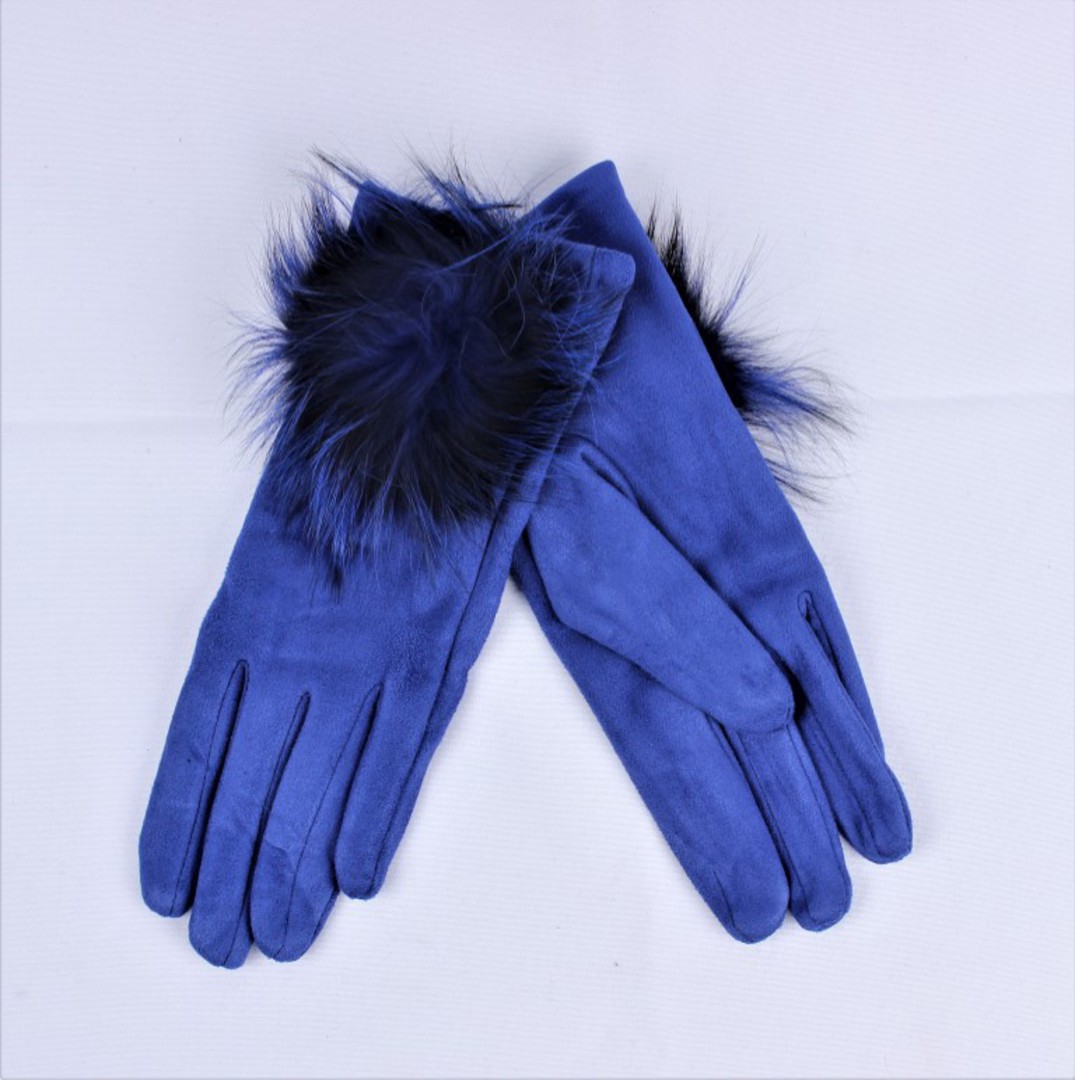 Shackelford faux suede glove with large fur pompom royal Style; S/LK4854 image 0